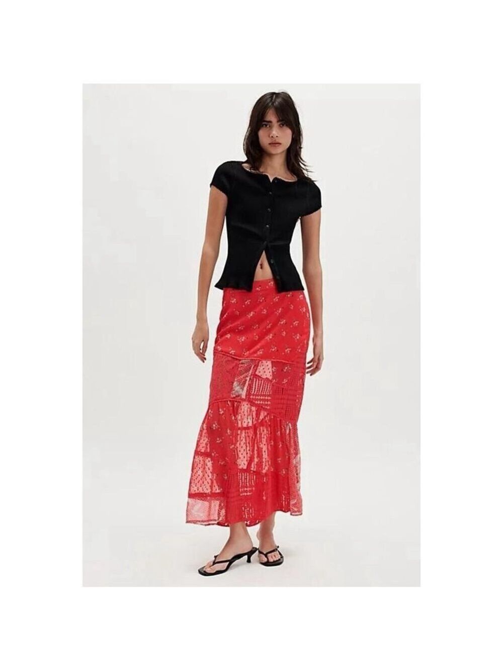 Free People Daniella Lace Maxi Skirt Red XS
